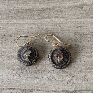 Gold and Black Coin Earrings